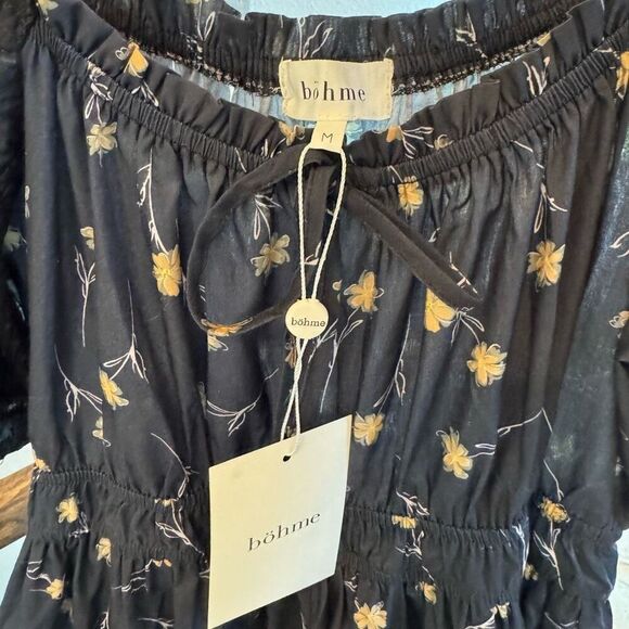 NWT Bohme Black Floral Rebekah Midi Dress - Picture 8 of 9